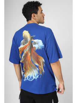 WEARDUDS - Fish Oversized Graphic Print T-Shirt -Blue