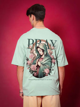 WEARDUDS - Pray Oversized Graphic Print T-Shirt -Green