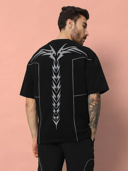 WEARDUDS - Spinal Faux Reflector Oversized T-Shirt -Black