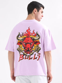 WEARDUDS - Wild Bull Oversized Graphic Print T-Shirt -Lavender