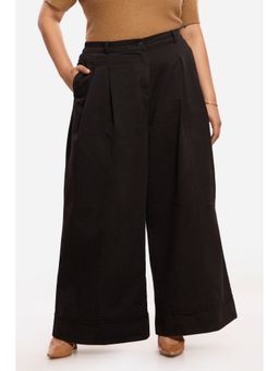 Virgio - Women'S Black Cotton Solid Flared Fit Pant