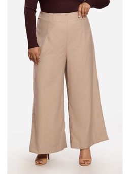Virgio - Women Beige Cotton Solid Flared Fit Pant
