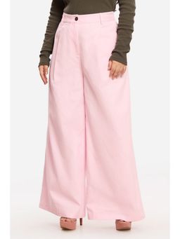 Virgio - Women Pink Cotton Solid Flared Fit Pant