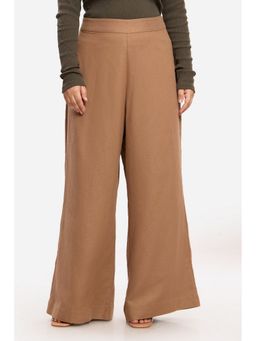 Virgio - Women Brown Cotton Solid Flared Fit Pant
