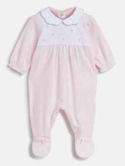 Chicco - Infant Girls Light Pink Applique Nappy Opening Babysuit