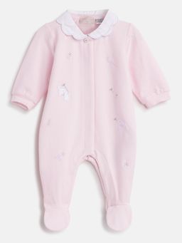 Chicco - Infant Girls Light Pink Applique Front Opening Babysuit