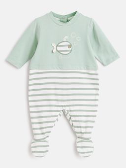 Chicco - Infant Boys Light Green Striped Leg Opening Babysuit