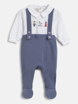 Chicco - Infant Boys Dark Light Blue Printed Nappy Opening Babysuit