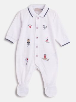 Chicco - Infant Boys White Applique Front Opening Babysuit