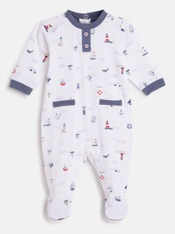 Chicco - Infant Boys Natural Printed Leg Opening Babysuit