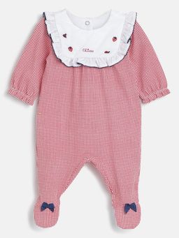 Chicco - Infant Girls White & Red Printed Nappy Opening Babysuit