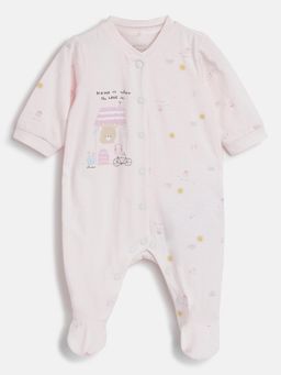 Chicco - Infant Girls Light Pink Printed Front Opening Babysuit