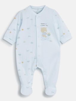 Chicco - Infant Boys Light Blue Printed Front Opening Babysuit