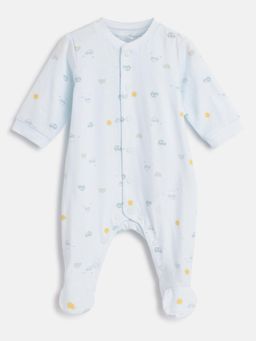 Chicco - Infant Boys Light Blue Printed Front Opening Babysuit