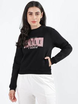 ELLE - Women Solid Round Neck Full Sleeves Sweatshirt