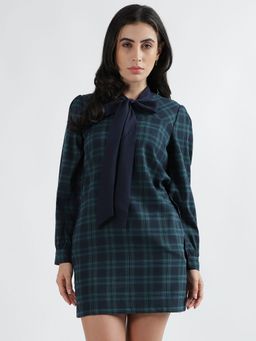Iconics - Women Checked Tie-Up Full Sleeves Dress