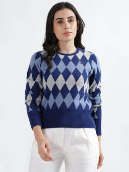 Iconics - Women Self Design Round Neck Full Sleeves Sweater