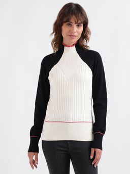 Iconics - Women Colour Blocked Full Sleeves High Neck Sweater