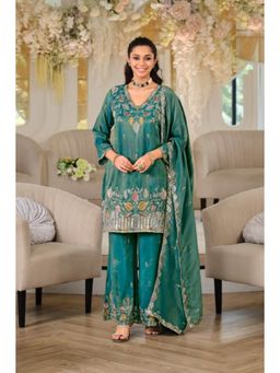Autumnlane - Areesa Teal Full Work Kurta and Pant with Dupatta