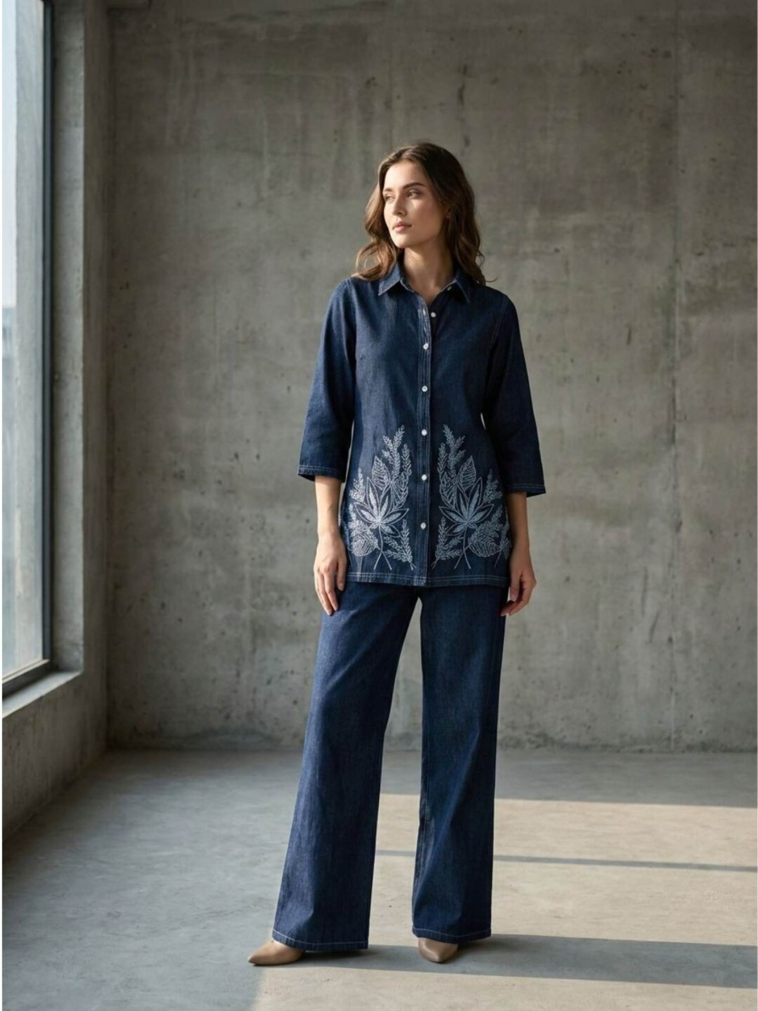 autumnlane Prisha Cyan Embroidery Denim Co-Ord Set-picture-22