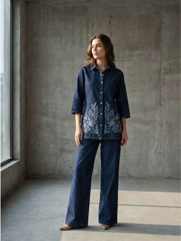 Autumnlane - Prisha Cyan Embroidery Denim Co-Ord Set