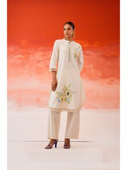 Autumnlane - Tatva Vanilla Embroidery Cotton Kurta with Pant