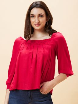 Globus - Women Pink Solid Square Neck Tuck Detail Top