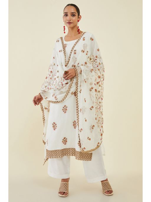 Buy Soch Women White Georgette Embroidered Dress Material (Set of 3) Online Buy Soch Women White Georgette Embroidered Dress Material (Set of 3) Online