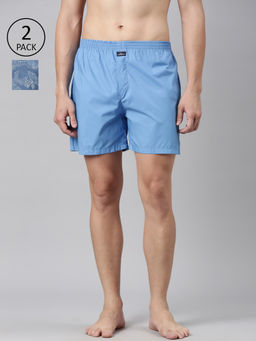 Classic Polo - Men Blue Solid Printed Cotton Boxers (Pack of 2 )