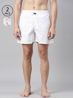 Classic Polo - Men White All-Over Floral Printed Cotton Boxers (Pack of 2 )