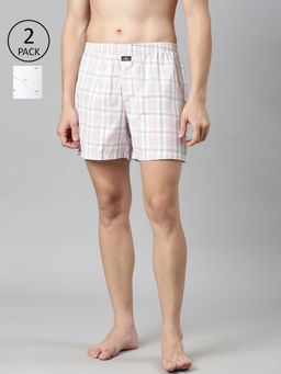 Classic Polo - Men Off White Checks All-Over Printed Cotton Boxers (Pack of 2 )