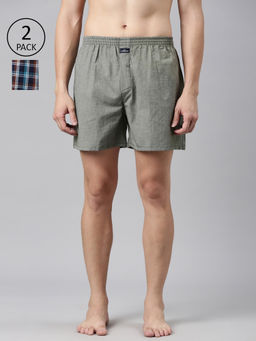 Classic Polo - Men Multi-Color Checks Solid Cotton Boxers (Pack of 2 )