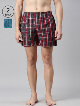 Classic Polo - Men Multi-Color Checks All-Over Printed Cotton Boxers (Pack of 2 )
