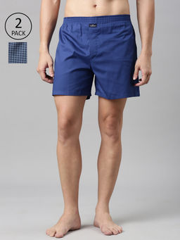 Classic Polo - Men Blue Solid Printed Cotton Boxers (Pack of 2 )