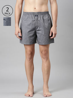 Classic Polo - Men Grey Solid Printed Cotton Boxers (Pack of 2 )