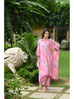 Mahee Jaipur - Pink Cheeky Stripes Kaftan Kurta with Pant (Set of 2)