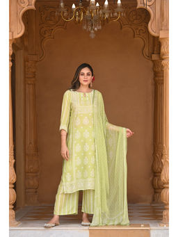Mahee Jaipur - Pastel Green Muslin Kurta with Palazzo and Dupatta (Set of 3)
