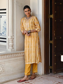 Mahee Jaipur - Rosana Yellow Muslin Kurta with Pant (Set of 2)