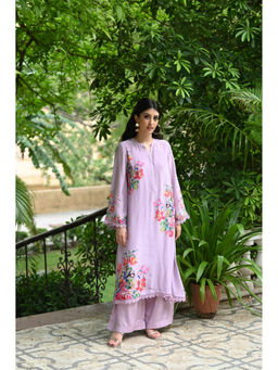 Mahee Jaipur - Purple Floral Print with Light Sequence Crepe Kurta with Palazzo (Set of 2)