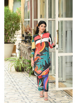 Mahee Jaipur - Black Leaf Print Muslin Co-Ord (Set of 2)