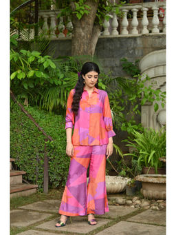 Mahee Jaipur - Purple and Orange Geometric Botanic Design Co-Ord (Set of 2)