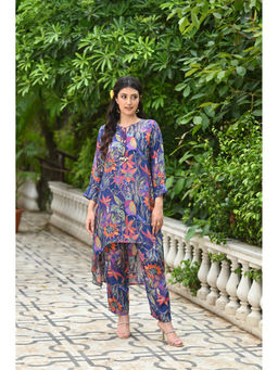 Mahee Jaipur - Purple Iris Floral Brush Print Co-Ord (Set of 2)