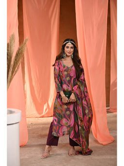 Mahee Jaipur - Purple Begonia Shimmer Organza Kurta with Pant and Dupatta (Set of 3)