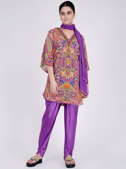 First Resort by Ramola Bachchan - Rose Pink And Yellow Paisley Pants And Dupatta Set (Set of 3)