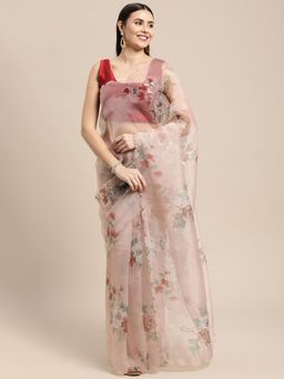 Vastranand - Organza Print Sequence Design Party Wear Saree with Unstitched Blouse