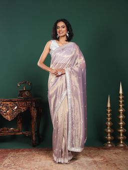 MEENA BAZAAR - Embellished Art Silk Lavender Saree Without Blouse