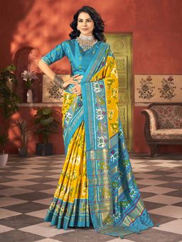 MEENA BAZAAR - Printed Art Silk Mustard Saree Without Blouse