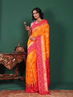 MEENA BAZAAR - Woven Art Silk Orange Saree Without Blouse