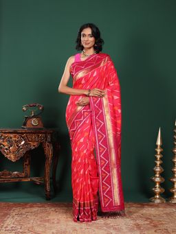MEENA BAZAAR - Woven Art Silk Pink Saree Without Blouse