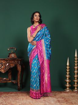 MEENA BAZAAR - Woven Art Silk Blue Saree Without Blouse